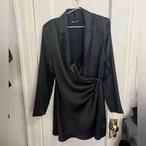 Zara Black Satin Blazer Dress, L